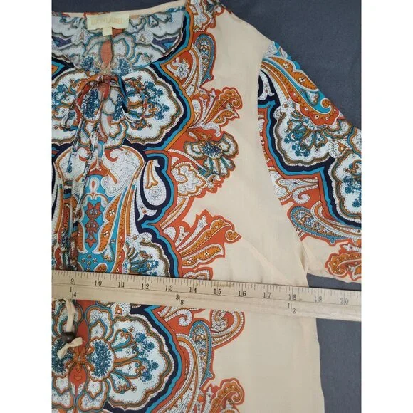 Lucy & Laurel Tunic Blouse Women's SZ L Boho Multicolored Paisley 3/4 Sleeve - Picture 4 of 7